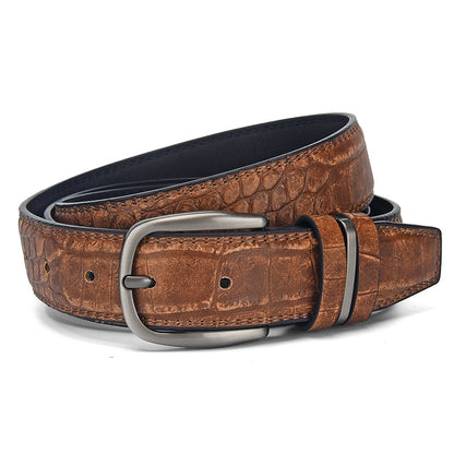 Mens Genuine Leather Pin Buckle Belt