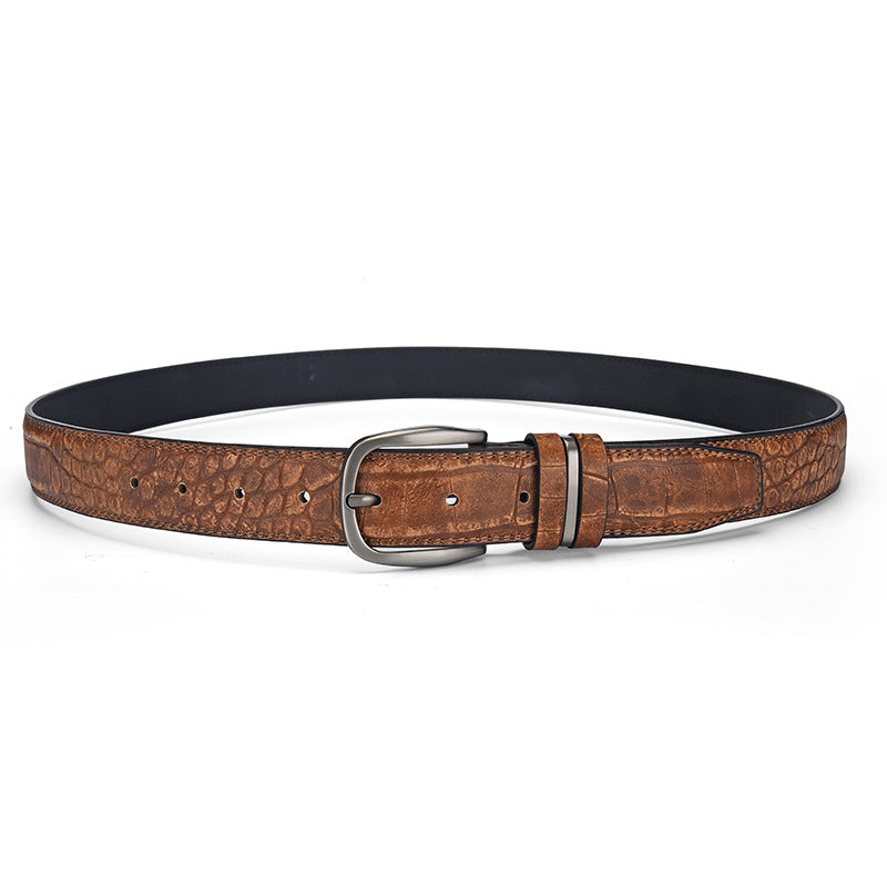 Mens Genuine Leather Pin Buckle Belt