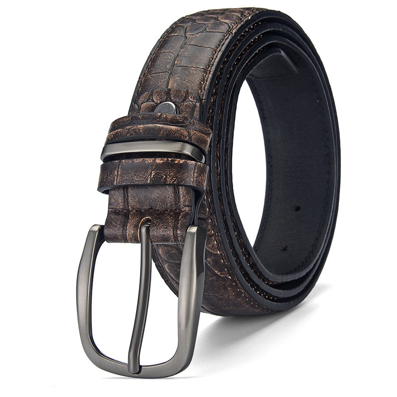 Mens Genuine Leather Pin Buckle Belt