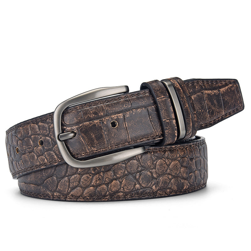 Mens Genuine Leather Pin Buckle Belt