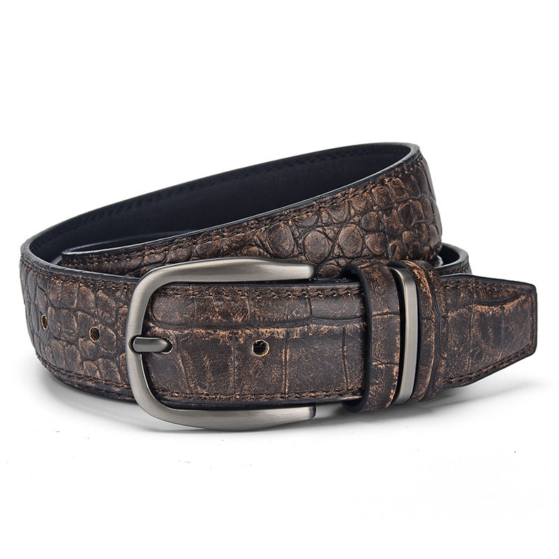 Mens Genuine Leather Pin Buckle Belt