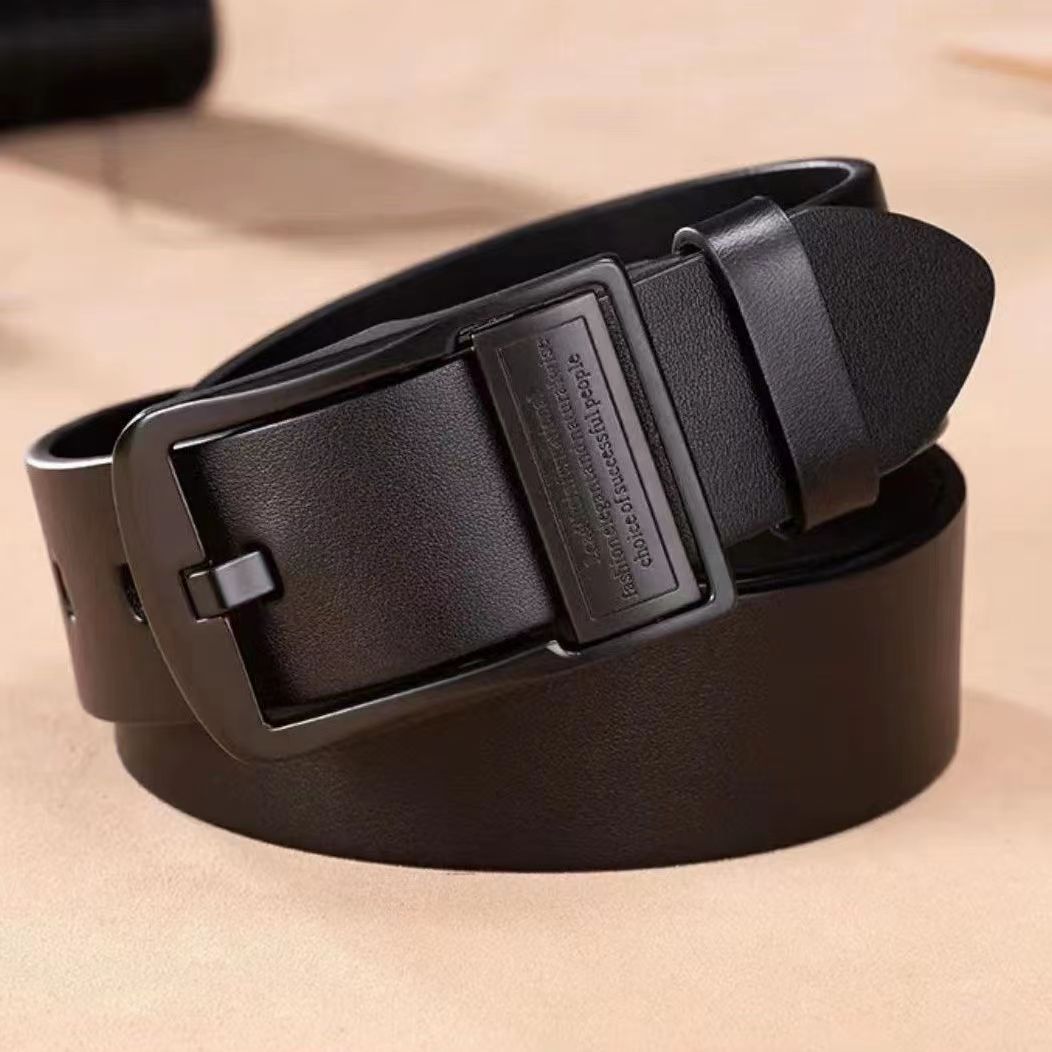 Mens Genuine Leather Pin Buckle Belt
