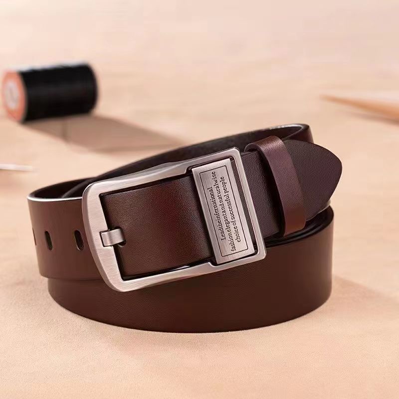 Mens Genuine Leather Pin Buckle Belt