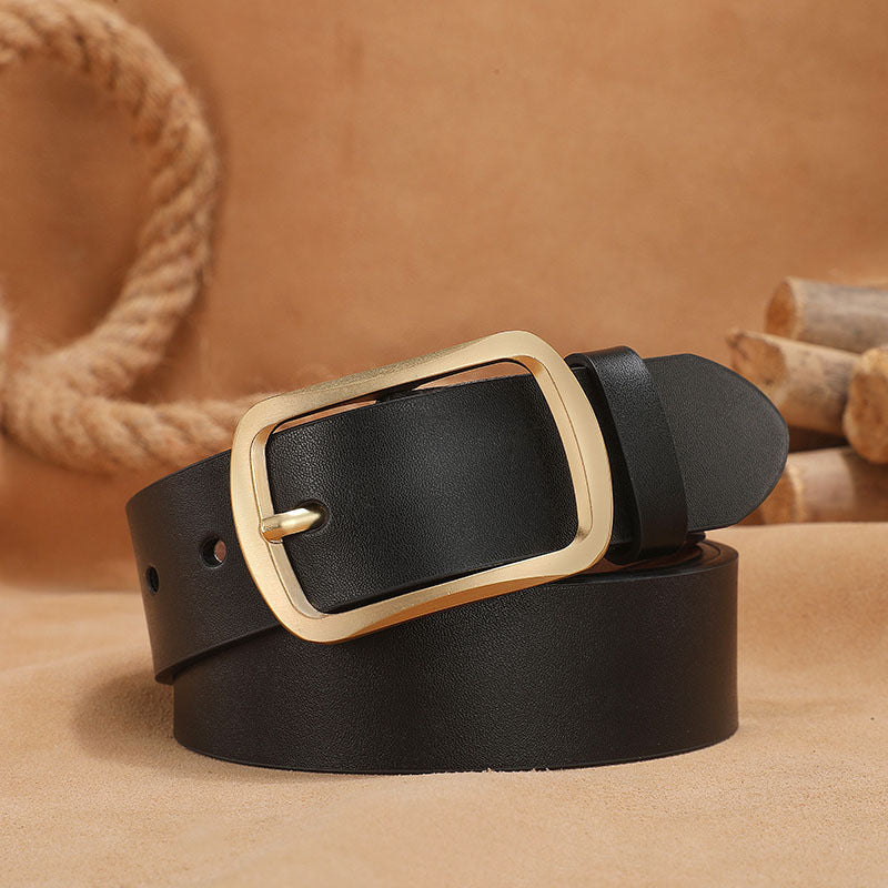 Mens Genuine Leather Pin Buckle Belt