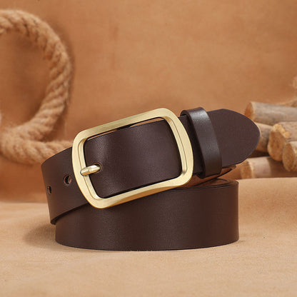 Mens Genuine Leather Pin Buckle Belt
