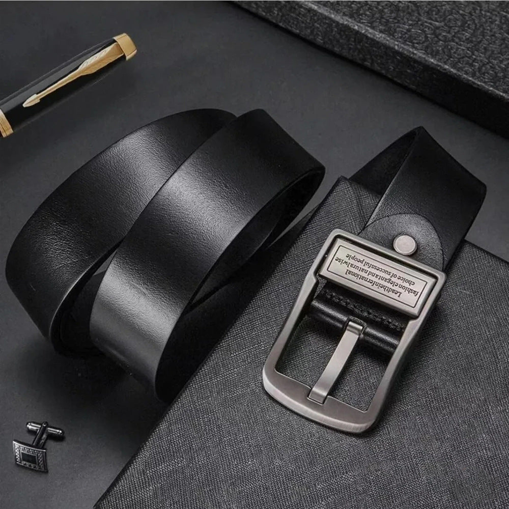 Mens Genuine Leather Pin Buckle Belt