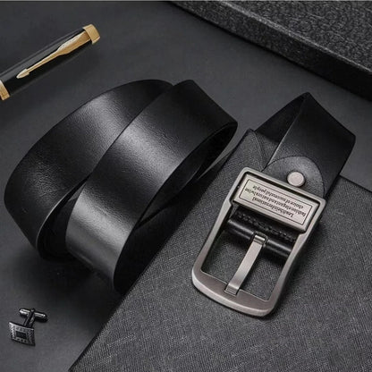 Mens Genuine Leather Pin Buckle Belt