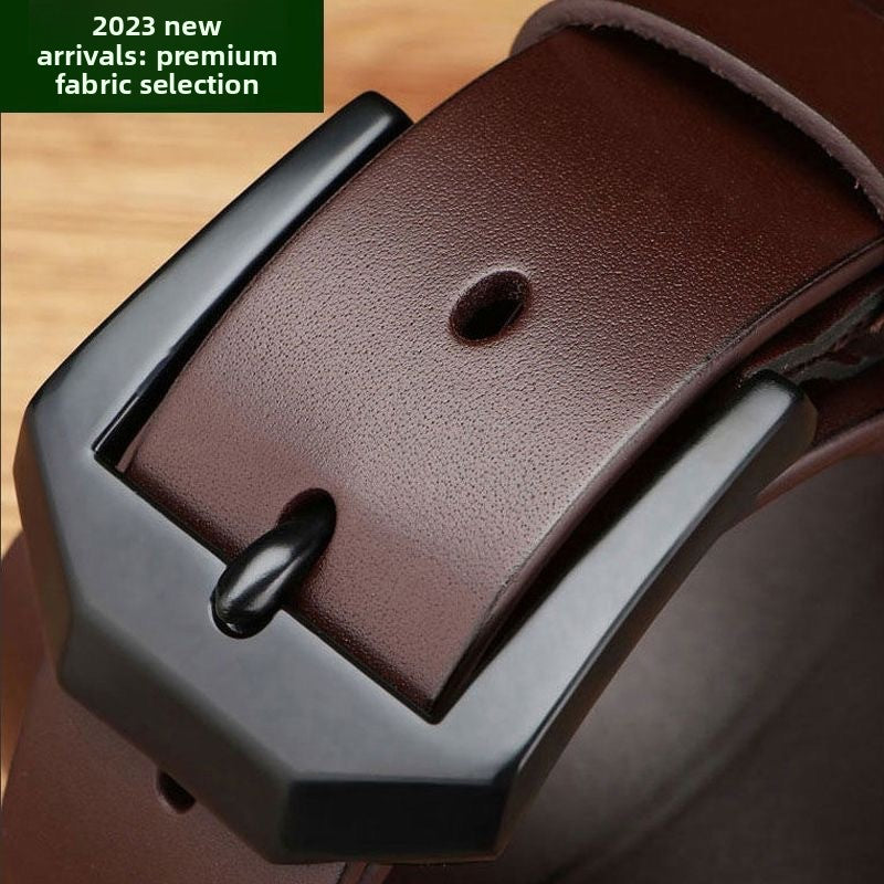 Mens Genuine Leather Pin Buckle Belt