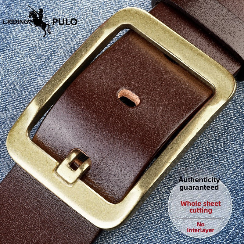 Mens Genuine Leather Pin Buckle Belt