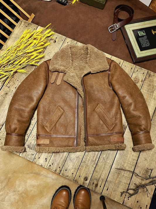 Mens Genuine Sheepskin Leather Flight Jacket