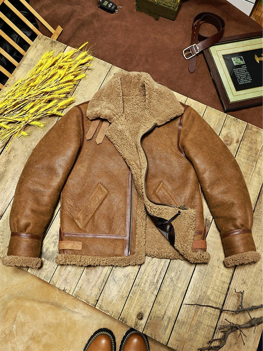 Mens Genuine Sheepskin Leather Flight Jacket