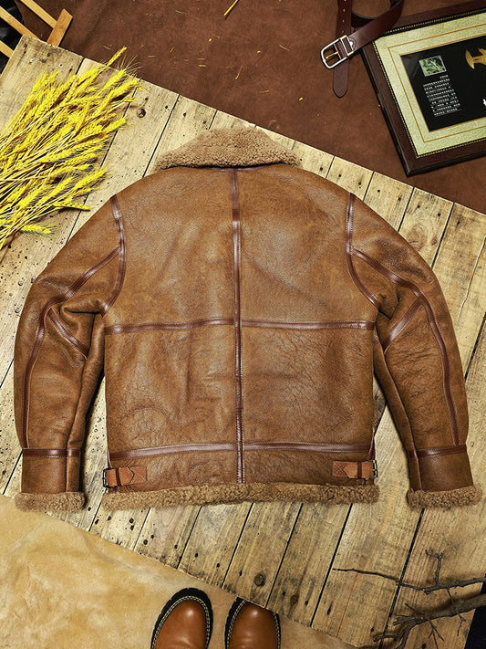 Mens Genuine Sheepskin Leather Flight Jacket