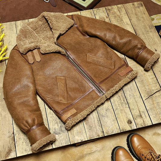 Mens Genuine Sheepskin Leather Flight Jacket