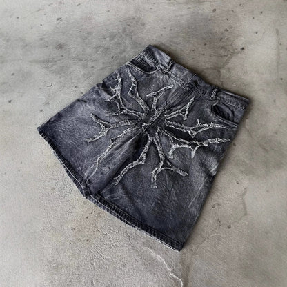 Mens Gothic Denim Five-Point Shorts
