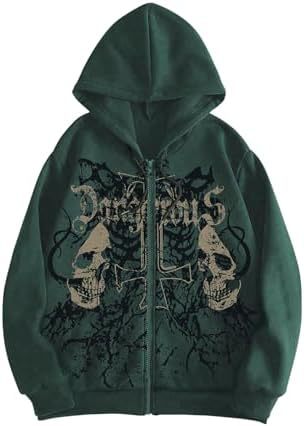 Mens Gothic Skull Zip Up Hoodie