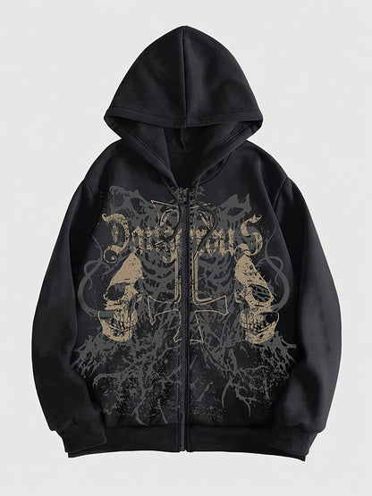 Mens Gothic Skull Zip Up Hoodie