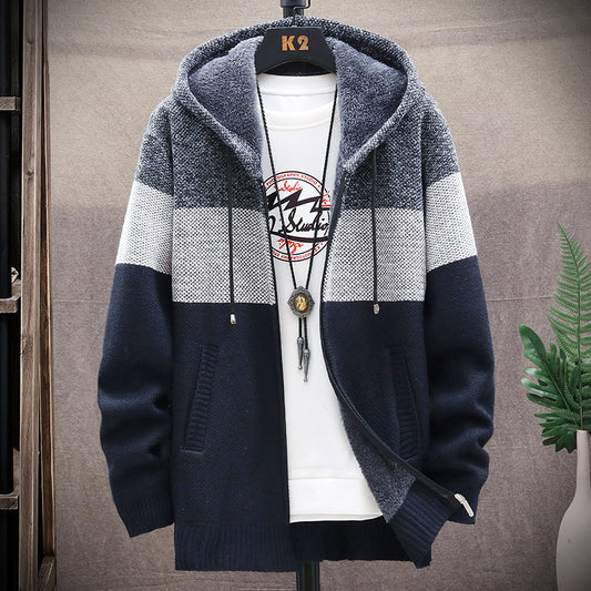 Mens Gradient Fleece Lined Knit Cardigan
