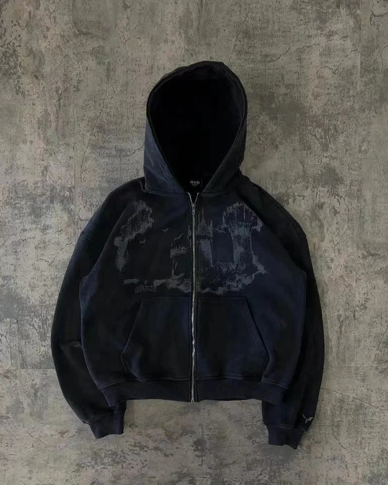 Mens Graffiti Print Fleece Lined Zipper Cardigan