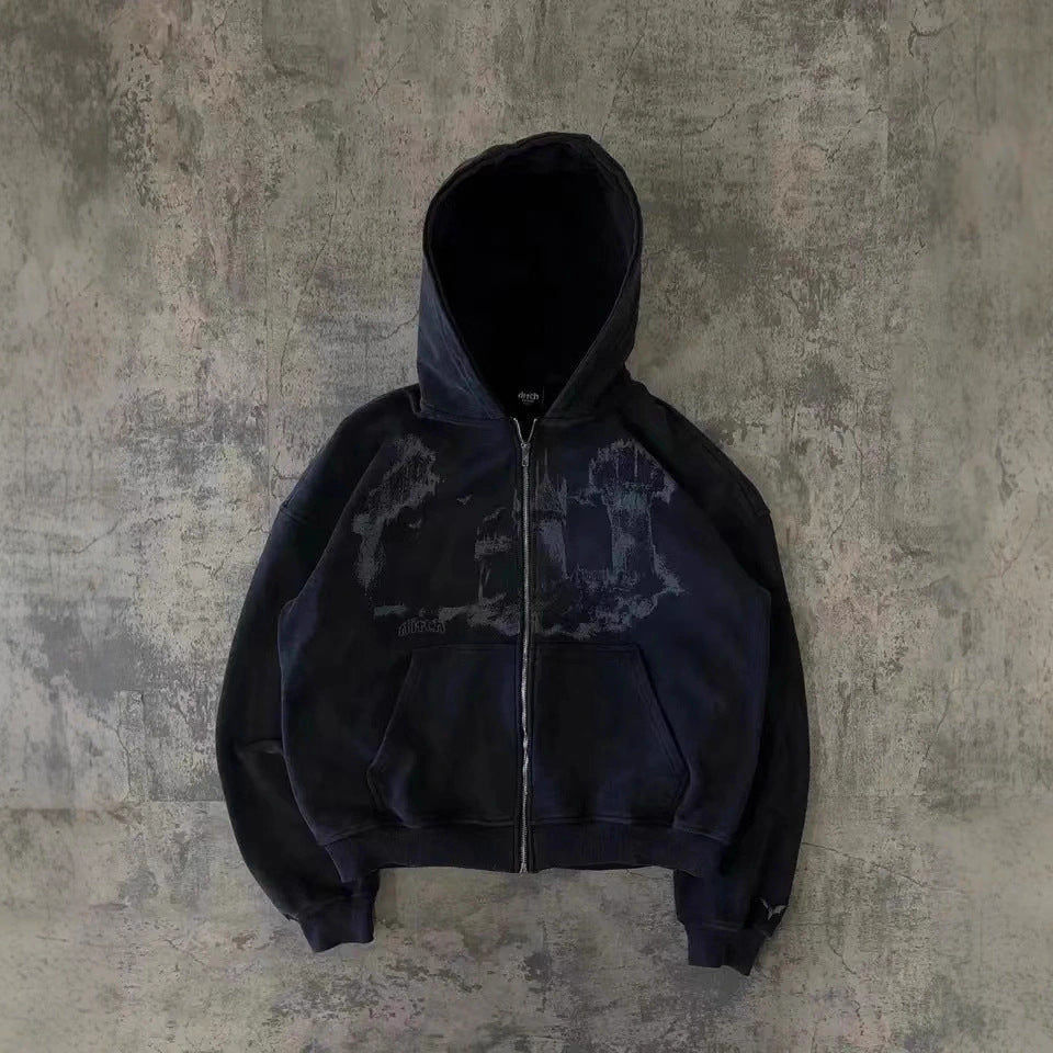 Mens Graffiti Print Fleece Lined Zipper Cardigan