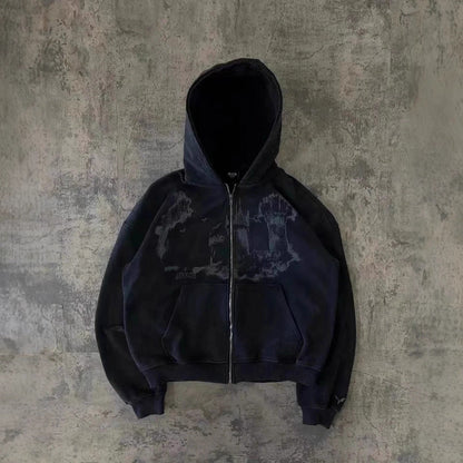 Mens Graffiti Print Fleece Lined Zipper Cardigan