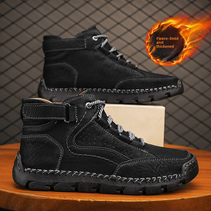 Mens Hand-Stitched Ankle Boots Flat Lace-Up Casual Shoes
