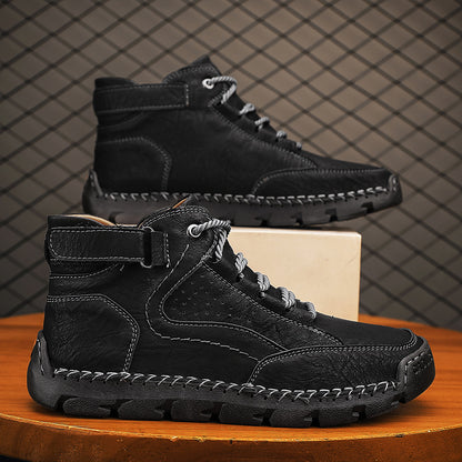 Mens Hand-Stitched Ankle Boots Flat Lace-Up Casual Shoes