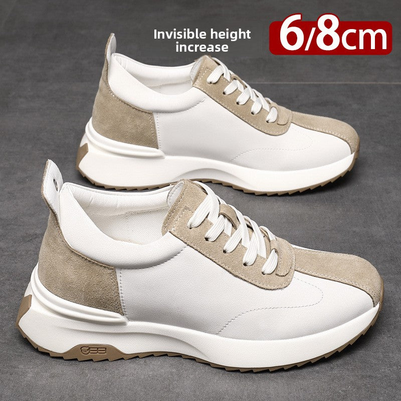 Mens Heightening Leather Sneakers Breathable Casual Shoes