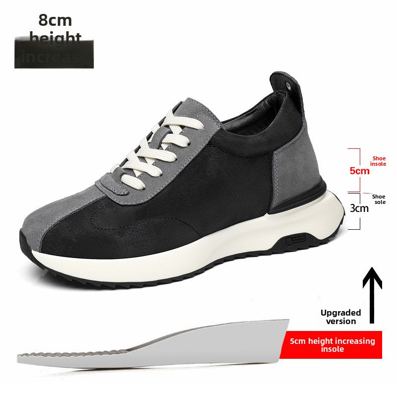 Mens Heightening Leather Sneakers Breathable Casual Shoes