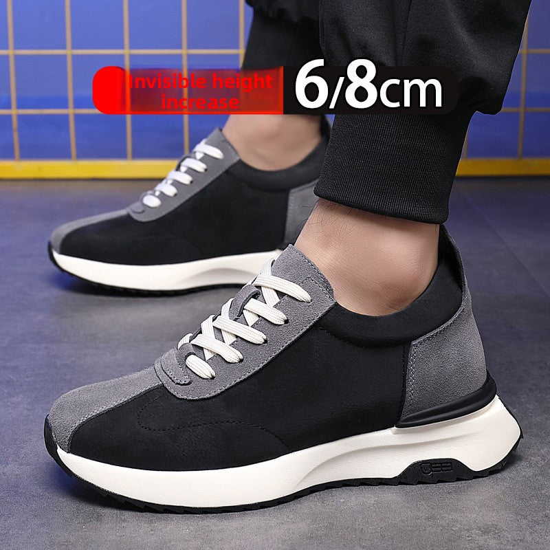 Mens Heightening Leather Sneakers Breathable Casual Shoes