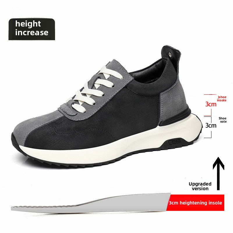 Mens Heightening Leather Sneakers Breathable Casual Shoes