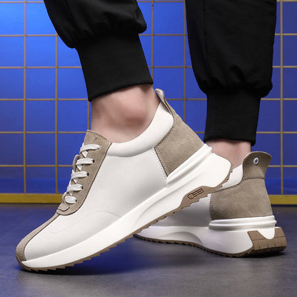 Mens Heightening Leather Sneakers Breathable Casual Shoes