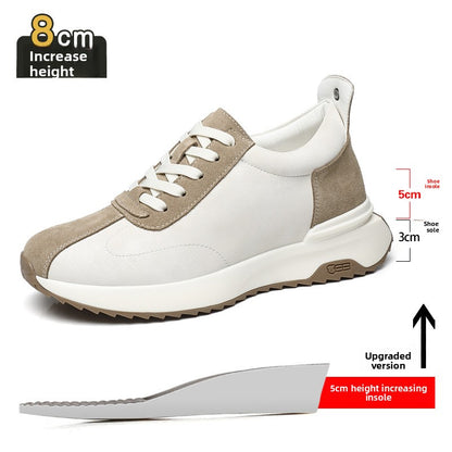Mens Heightening Leather Sneakers Breathable Casual Shoes