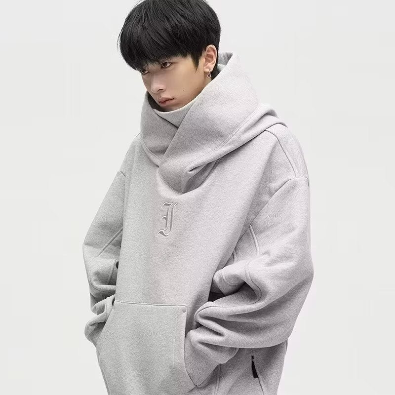 Mens High Collar Hooded Fleece Sweatshirt