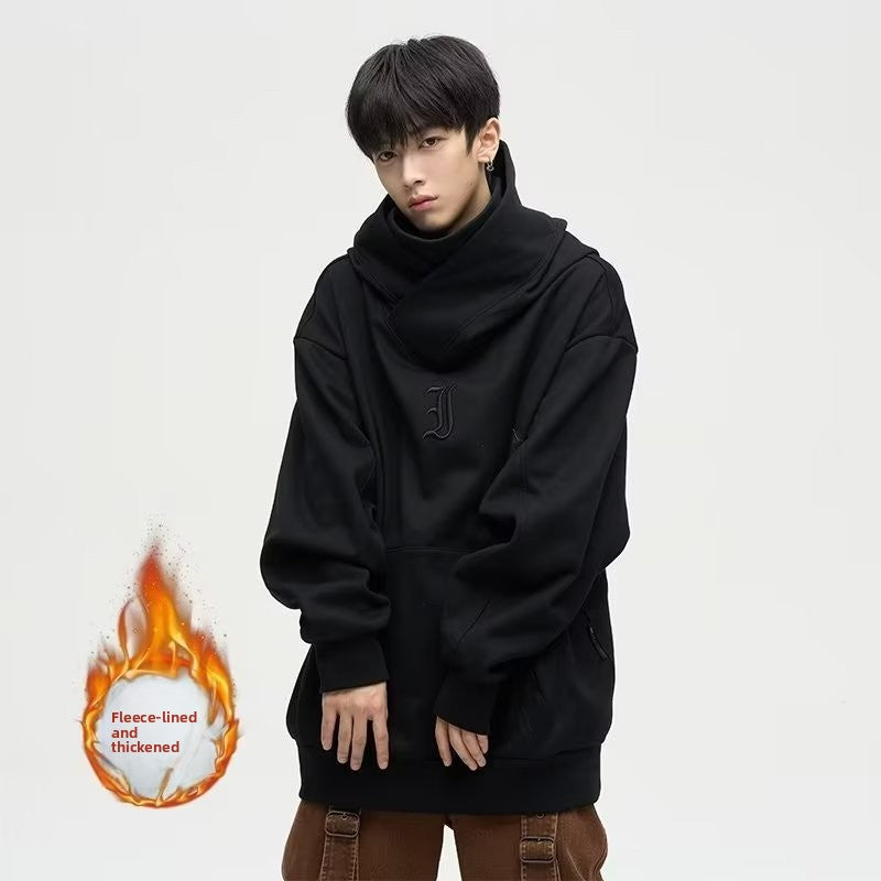 Mens High Collar Hooded Fleece Sweatshirt