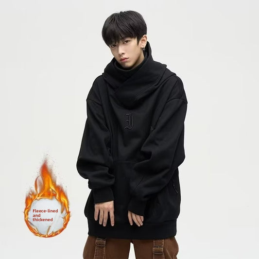 Mens High Collar Hooded Fleece Sweatshirt