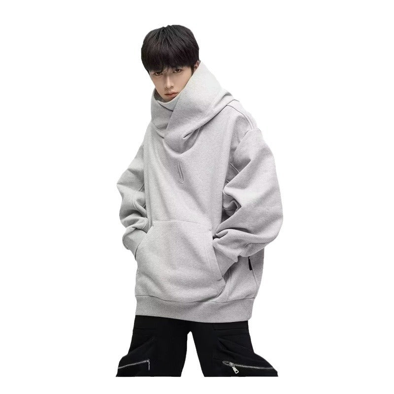 Mens High Collar Hooded Fleece Sweatshirt