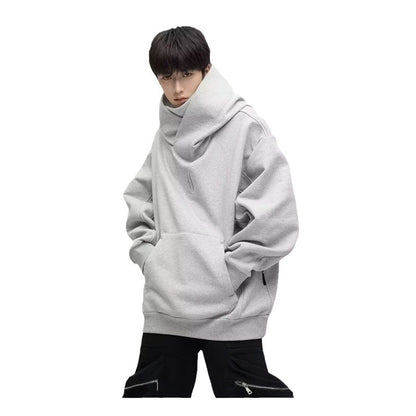 Mens High Collar Hooded Fleece Sweatshirt