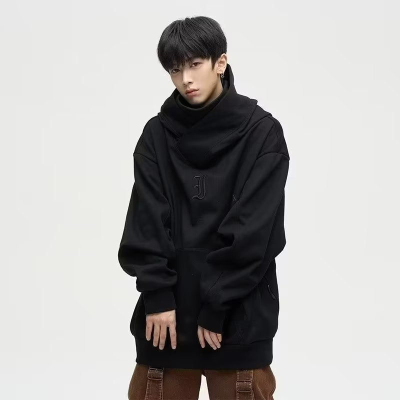 Mens High Collar Hooded Fleece Sweatshirt