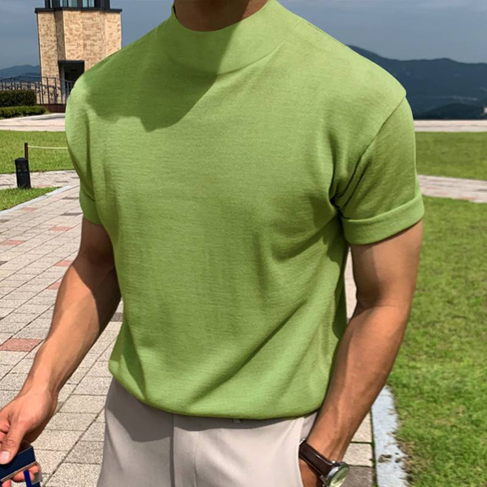 Mens High-Neck Short Sleeve T-Shirt