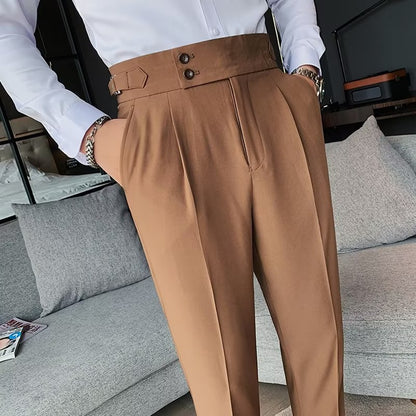 Mens High Waist Straight Leg Trousers