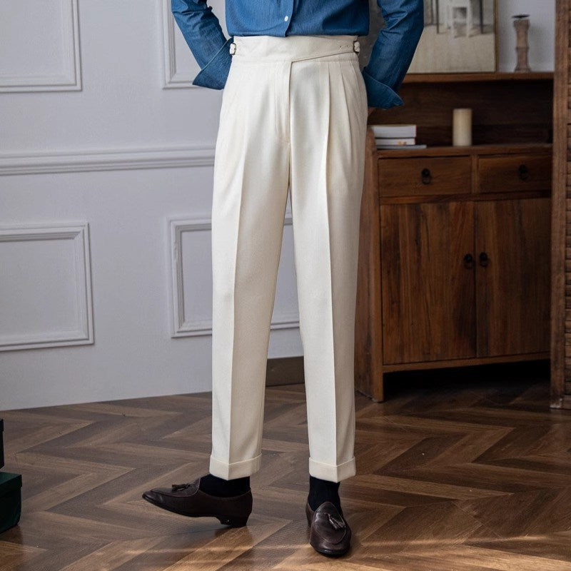 Mens High-Waisted Straight Leg Trousers