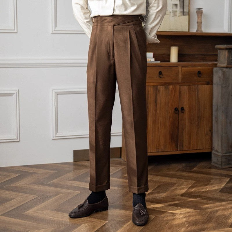 Mens High-Waisted Straight Leg Trousers