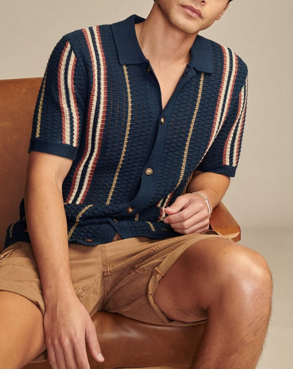Mens Hollow Knitted Polo Shirt
