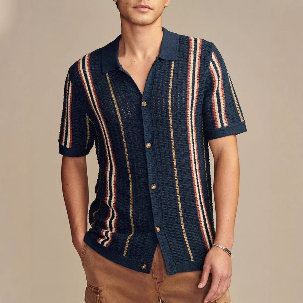 Mens Hollow Knitted Polo Shirt