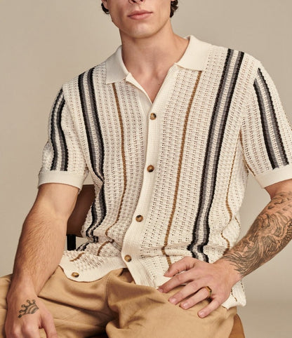 Mens Hollow Knitted Polo Shirt