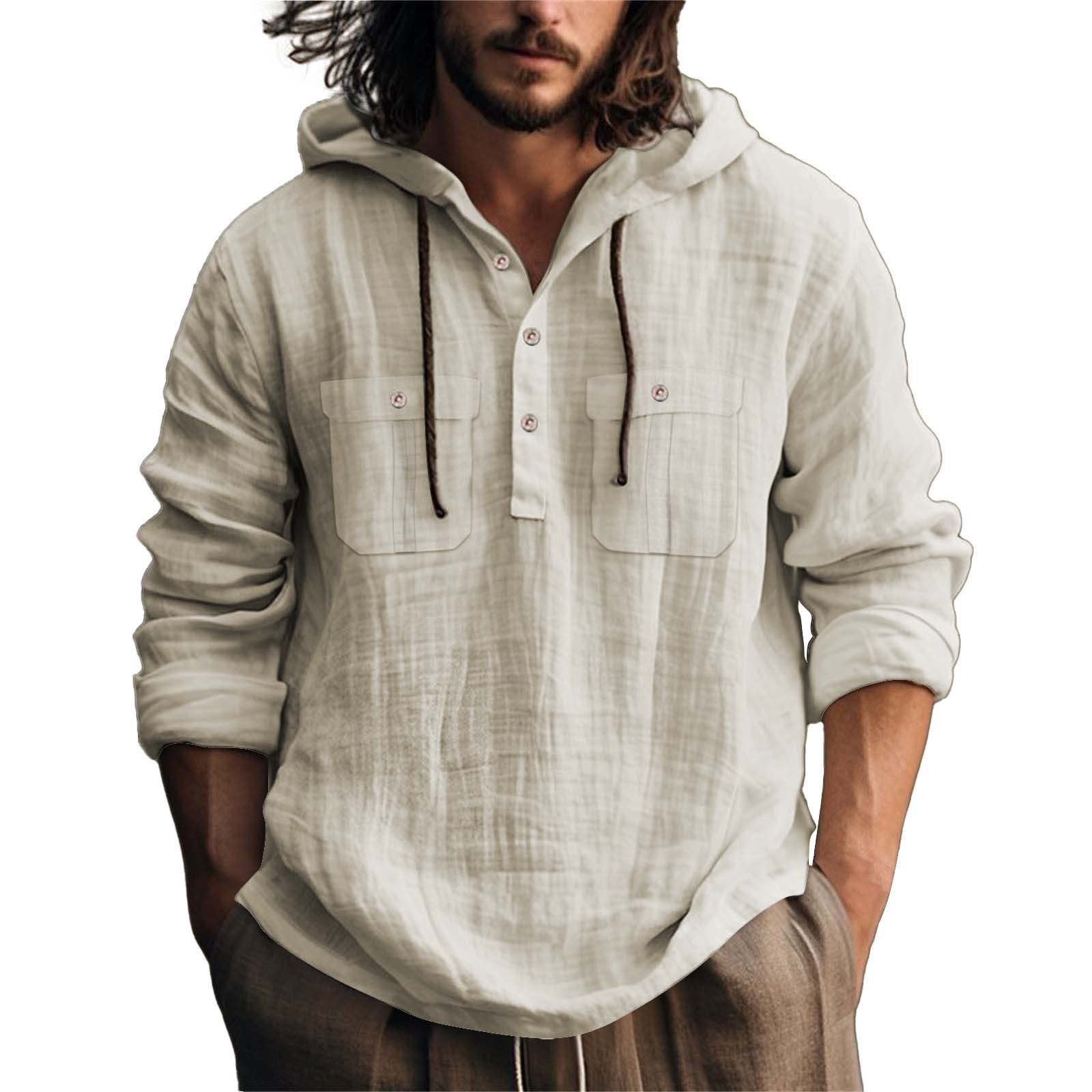 Mens Hooded Cotton Linen Sweater