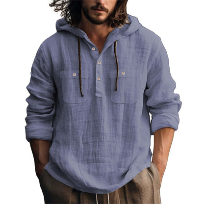 Mens Hooded Cotton Linen Sweater