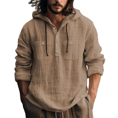 Mens Hooded Cotton Linen Sweater