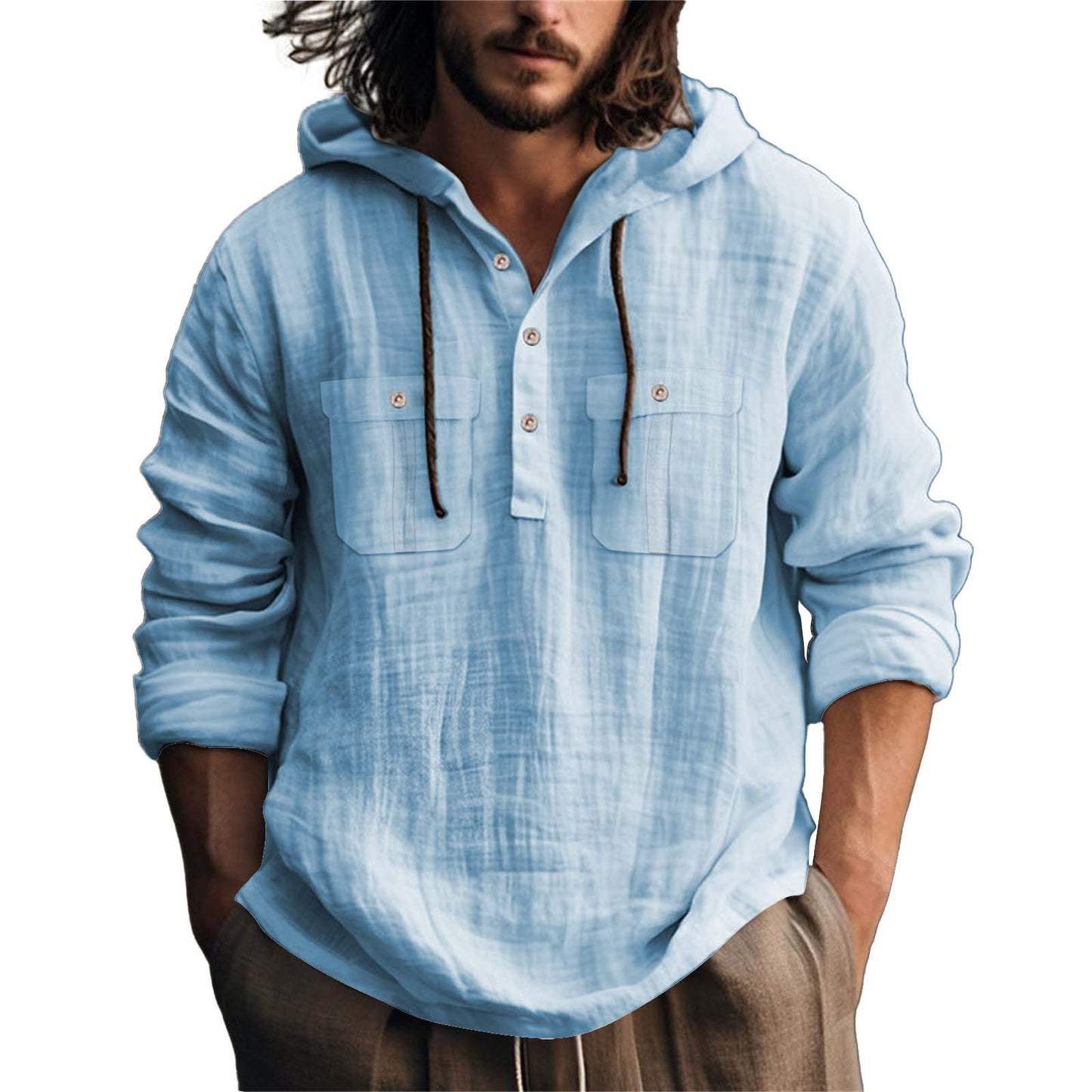 Mens Hooded Cotton Linen Sweater