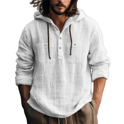 Mens Hooded Cotton Linen Sweater
